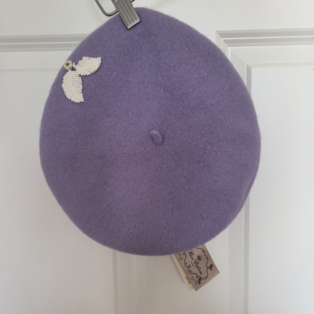 Purple Wool Beret with Wing Detail